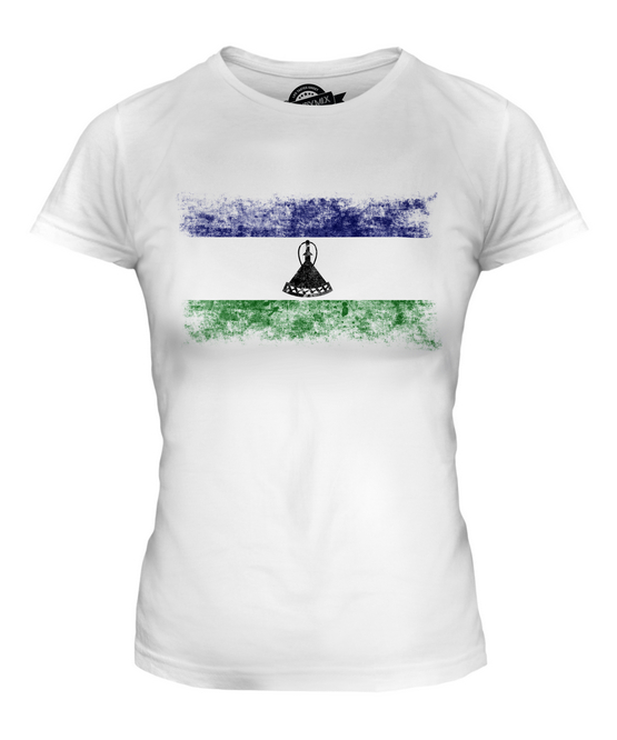 LESOTHO DISTRESSED FLAG LADIES T-SHIRT TOP BASOTHO SHIRT FOOTBALL JERSEY GIFT