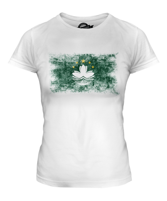 MACAU DISTRESSED FLAG LADIES T-SHIRT TOP MACANESE FOOTBALL CHINESE GIFT SHIRT