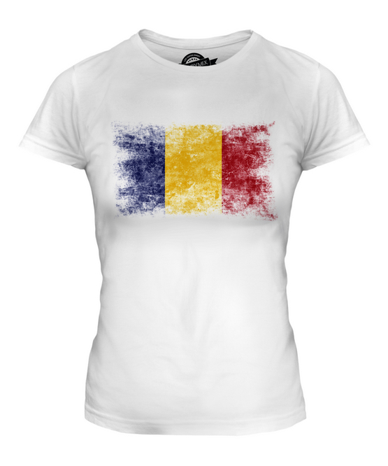 ROMANIA DISTRESSED FLAG LADIES T-SHIRT TOP ROMANIA FOOTBALL ROMANIAN GIFT SHIRT