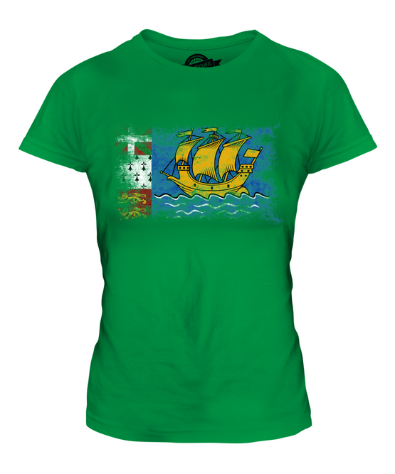 SAINT PIERRE AND MIQUELON DISTRESSED FLAG LADIES T-SHIRT ...