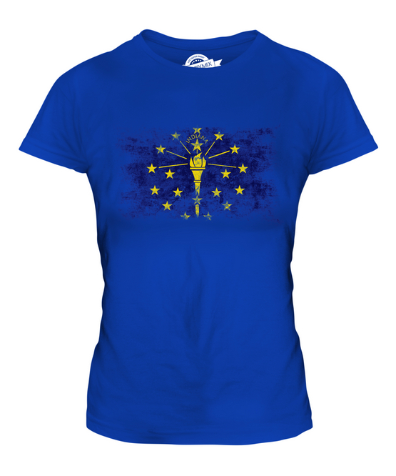 INDIANA STATE DISTRESSED FLAG LADIES T-SHIRT TOP INDIANIAN SHIRT