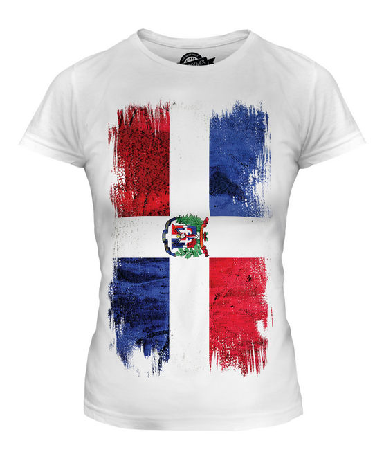 DOMINICAN REPUBLIC GRUNGE FLAG LADIES T-SHIRT TEE TOP REPUBLICA DOMINICANA SHIRT