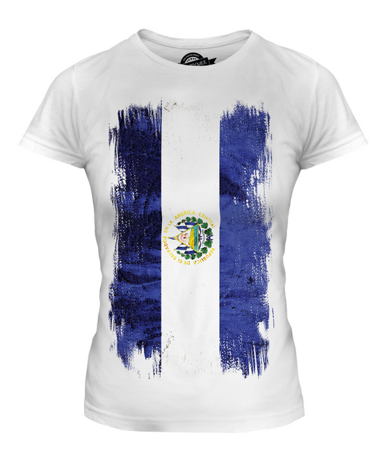 EL SALVADOR GRUNGE FLAG LADIES T-SHIRT TEE TOP SALVADORAN SHIRT FOOTBALL JERSEY