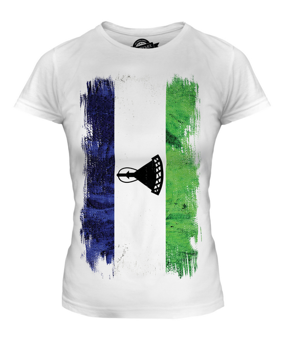 LESOTHO GRUNGE FLAG LADIES T-SHIRT TEE TOP BASOTHO SHIRT FOOTBALL JERSEY GIFT