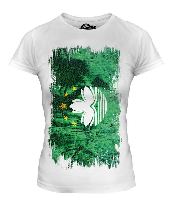 MACAU GRUNGE FLAG LADIES T-SHIRT TEE TOP MACANESE FOOTBALL CHINESE GIFT SHIRT