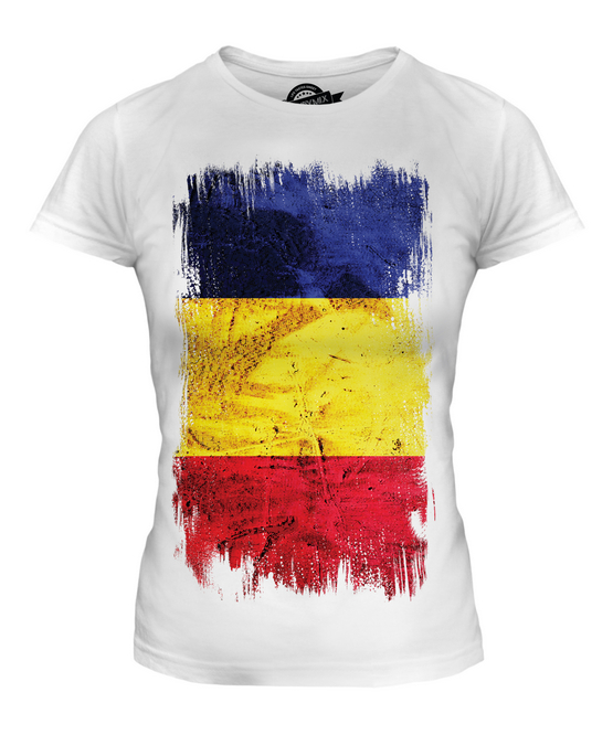 ROMANIA GRUNGE FLAG LADIES T-SHIRT TEE TOP ROMANIA FOOTBALL ROMANIAN GIFT SHIRT