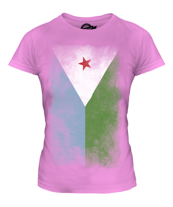 DJIBOUTI FADED FLAG LADIES T-SHIRT TEE TOP JIBUTI DJIBOUTIAN DJIBOUTI SHIRT