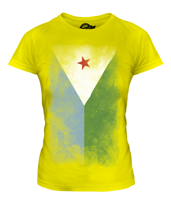 DJIBOUTI FADED FLAG LADIES T-SHIRT TEE TOP JIBUTI DJIBOUTIAN DJIBOUTI SHIRT