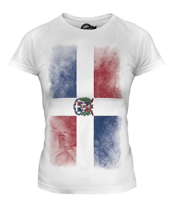 DOMINICAN REPUBLIC FADED FLAG LADIES T-SHIRT TEE TOP REPUBLICA DOMINICANA SHIRT