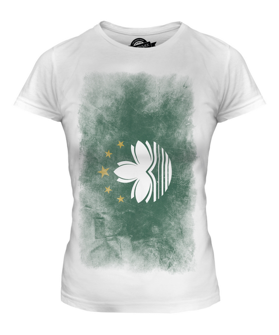 MACAU FADED FLAG LADIES T-SHIRT TEE TOP MACANESE FOOTBALL CHINESE GIFT SHIRT