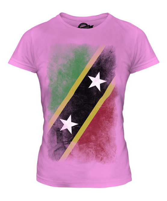 SAINT KITTS AND NEVIS FADED FLAG LADIES T-SHIRT TEE TOP KITTITIAN ST ...