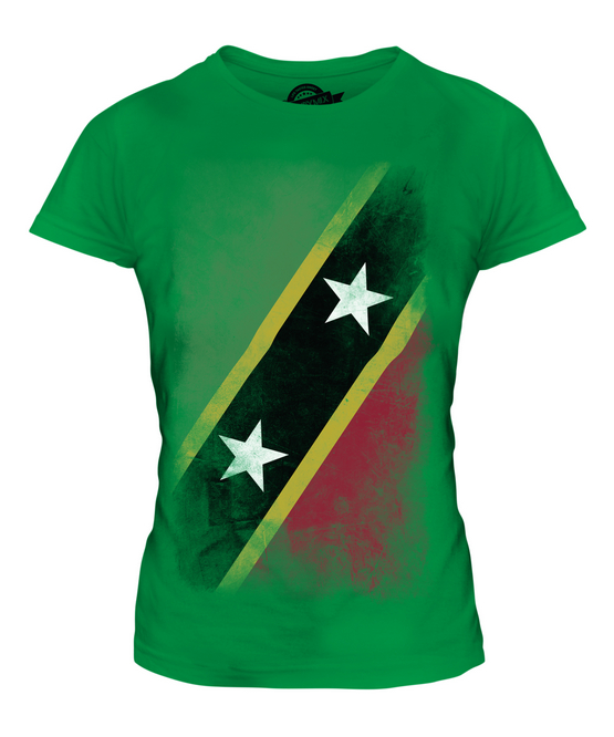 SAINT KITTS AND NEVIS FADED FLAG LADIES T-SHIRT TEE TOP KITTITIAN ST ...