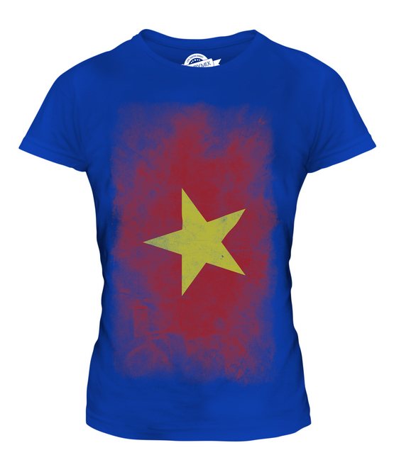 VIETNAM FADED FLAG LADIES T-SHIRT TEE TOP VIET NAM SHIRT