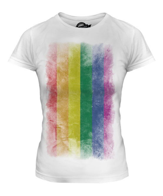 GAY PRIDE FADED FLAG LADIES T-SHIRT TEE TOP RAINBOW LGBT GIFT CLOTHING  CLOTHES
