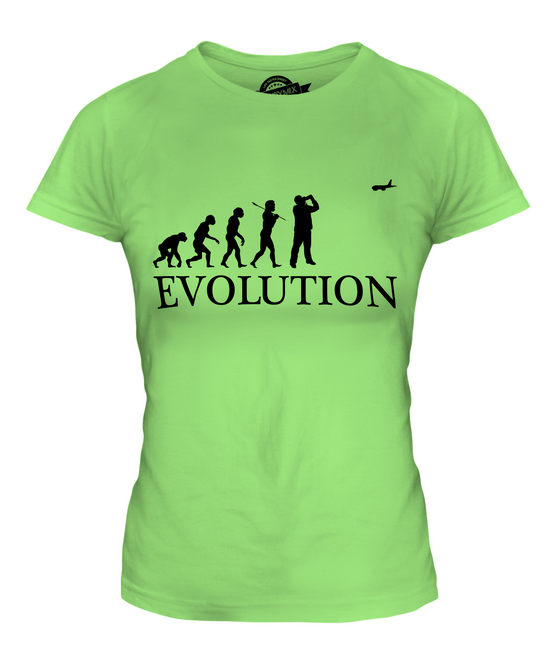FLUGZEUG SPOTTER EVOLUTION DES MENSCHEN DAMEN T-SHIRT TEE SHIRT TOP 36 38 40 42 - Picture 11 of 14