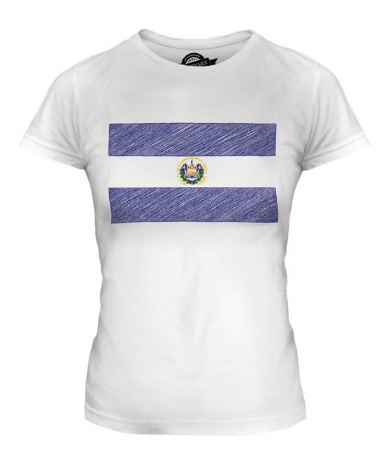 EL SALVADOR SCRIBBLE FLAG LADIES T-SHIRT TEE TOP GIFT SALVADORAN FOOTBALL