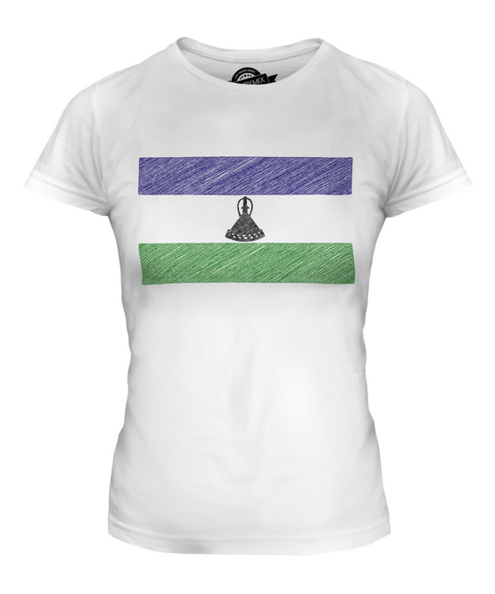 LESOTHO SCRIBBLE FLAG LADIES T-SHIRT TEE TOP GIFT BASOTHO FOOTBALL