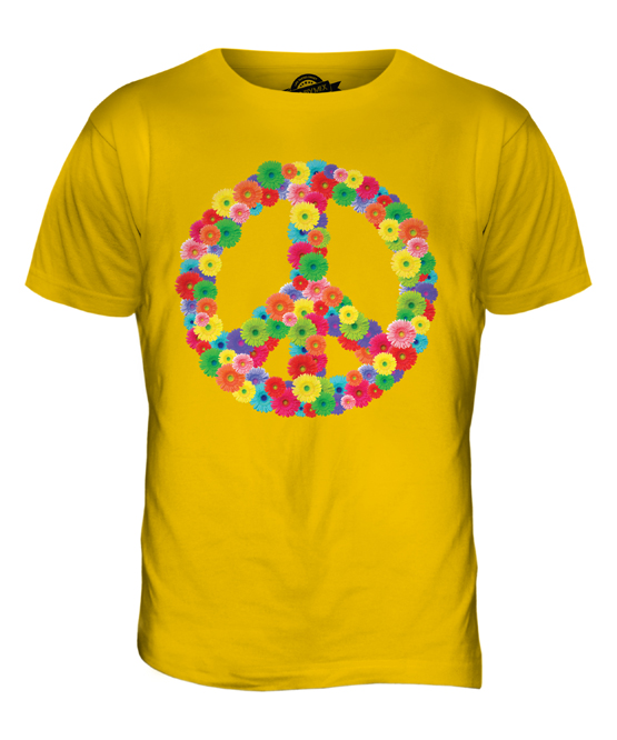 FLOWER POWER MENS FASHION PRINT TSHIRT HIPPY HIPSTER CND SYMBOL PEACE