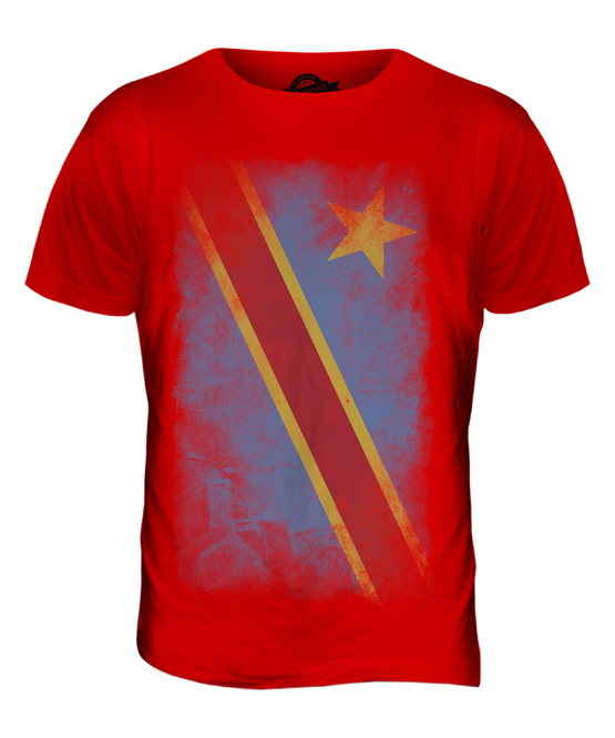 DEMOCRATIC REP. OF CONGO FADED FLAG MENS T-SHIRT TEE RÉPUBLIQUE DÉMOCRATIQUE DU