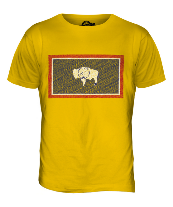 WYOMING STATE SCRIBBLE FLAG MENS T-SHIRT TEE TOP GIFT WYOMINGITE FOOTBALL - Picture 9 of 21