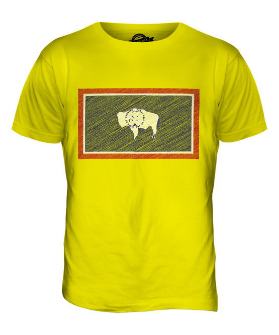 WYOMING STATE SCRIBBLE FLAG MENS T-SHIRT TEE TOP GIFT WYOMINGITE FOOTBALL - Picture 10 of 21