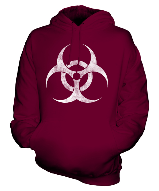 RADIOACTIVE DISTRESSED PRINT UNISEX HOODIE RADIATION SYMBOL GEEK TOP ZOMBIE