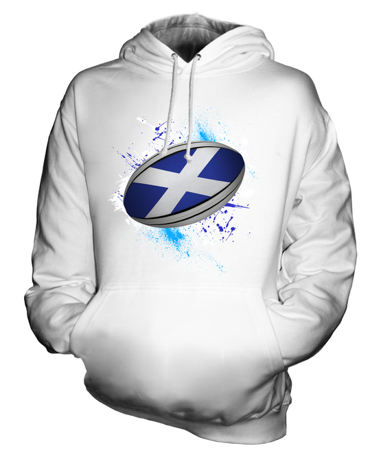 SCOTLAND RUGBY BALL SPLATTER UNISEX HOODIE TOP GIFT WORLD CUP