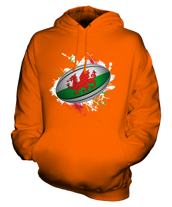 WALES RUGBY BALL SPLATTER UNISEX HOODIE TOP GIFT WORLD CUP SPORT - Picture 8 of 16