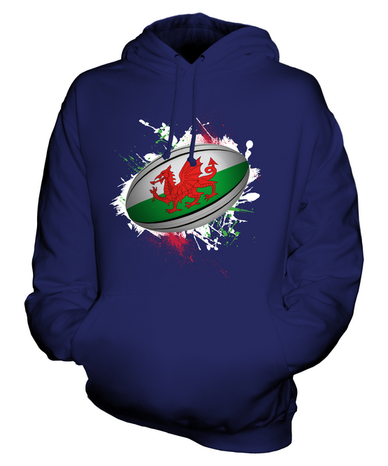 WALES RUGBY BALL SPLATTER UNISEX HOODIE TOP GIFT WORLD CUP SPORT - Picture 5 of 16