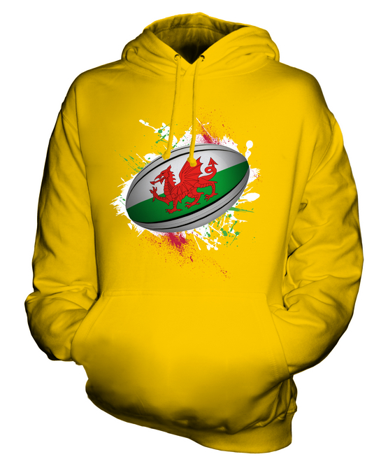 WALES RUGBY BALL SPLATTER UNISEX HOODIE TOP GIFT WORLD CUP SPORT - Picture 9 of 16