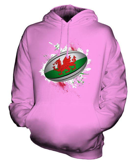 WALES RUGBY BALL SPLATTER UNISEX HOODIE TOP GIFT WORLD CUP SPORT - Picture 16 of 16