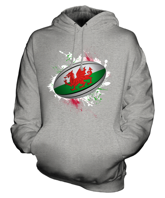 WALES RUGBY BALL SPLATTER UNISEX HOODIE TOP GIFT WORLD CUP SPORT - Picture 4 of 16