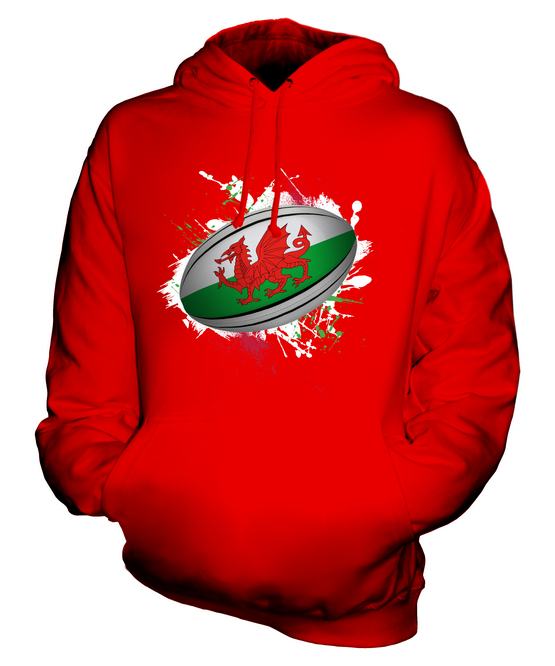 WALES RUGBY BALL SPLATTER UNISEX HOODIE TOP GIFT WORLD CUP SPORT - Picture 7 of 16