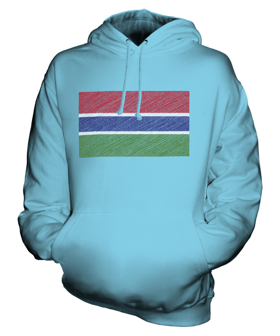 GAMBIA SCRIBBLE FLAG UNISEX HOODIE TOP GIFT GAMBIAN FOOTBALL - Picture 13 of 16