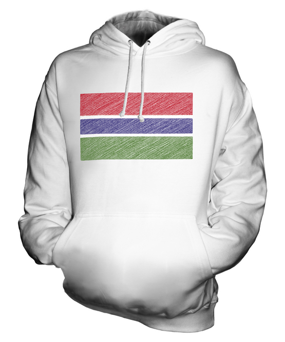 GAMBIA SCRIBBLE FLAG UNISEX HOODIE TOP GIFT GAMBIAN FOOTBALL - Picture 2 of 16