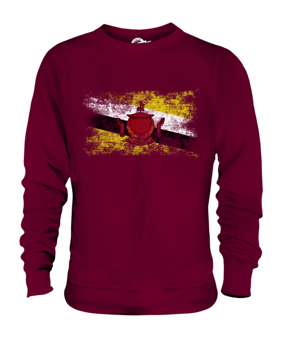 BRUNEI DISTRESSED FLAG UNISEX SWEATER TOP BRUNEIAN SHIRT FOOTBALL
