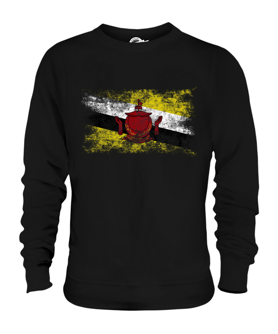 BRUNEI DISTRESSED FLAG UNISEX SWEATER TOP BRUNEIAN SHIRT FOOTBALL