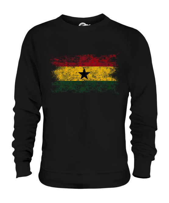 GHANA DISTRESSED FLAG UNISEX HOODIE TOP GHANAIAN FOOTBALL JERSEY GIFT