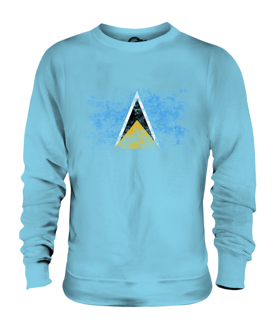 SAINT LUCIA DISTRESSED FLAG UNISEX SWEATER TOP ST. LUCIA SHIRT JERSEY GIFT