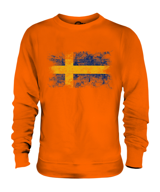 SWEDEN DISTRESSED FLAG UNISEX SWEATER TOP SVERIGE FOOTBALL SWEDISH