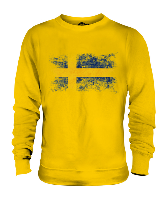 SWEDEN DISTRESSED FLAG UNISEX SWEATER TOP SVERIGE FOOTBALL SWEDISH