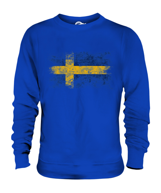 SWEDEN DISTRESSED FLAG UNISEX SWEATER TOP SVERIGE FOOTBALL SWEDISH