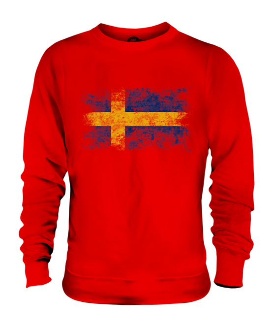 SWEDEN DISTRESSED FLAG UNISEX SWEATER TOP SVERIGE FOOTBALL SWEDISH