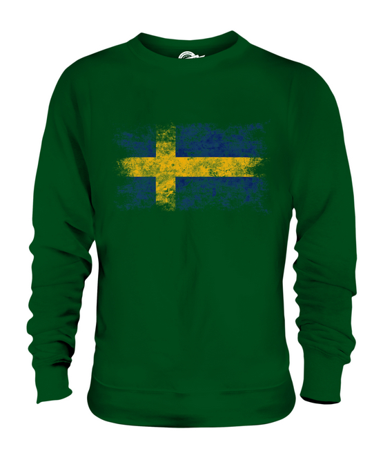 SWEDEN DISTRESSED FLAG UNISEX SWEATER TOP SVERIGE FOOTBALL SWEDISH