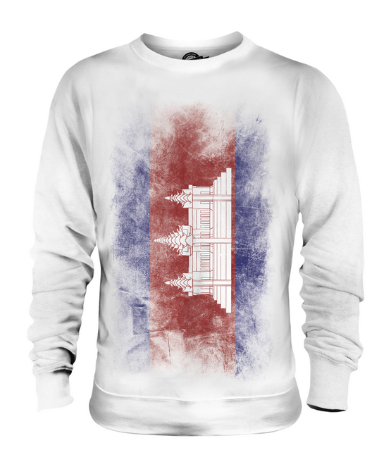 CAMBODIA FADED FLAG UNISEX SWEATER TOP KAMPUCHEA FOOTBALL CAMBODIAN SHIRT