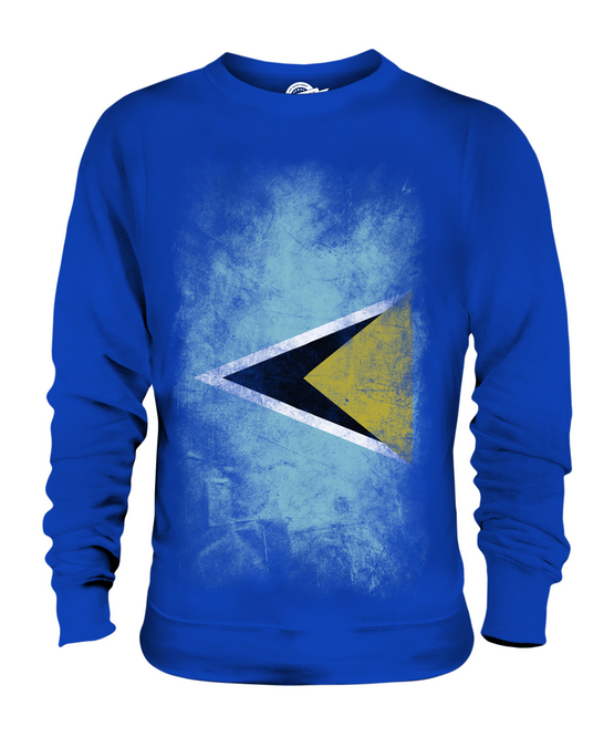 SAINT LUCIA DISTRESSED FLAG UNISEX SWEATER TOP ST. LUCIA SHIRT JERSEY GIFT